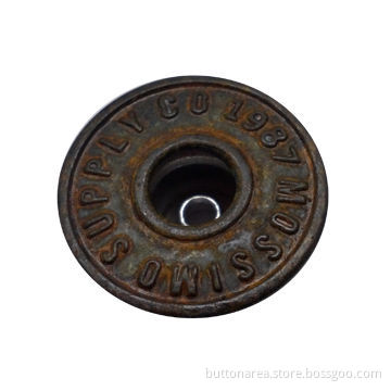 Brass Jeans Button with Single Pin, Rusty Finish